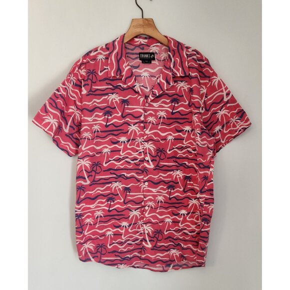 Trunks Surf and Swim Hawaiian Shirt Pink Tropical Palm Trees Beach Mens Large - Picture 4 of 10